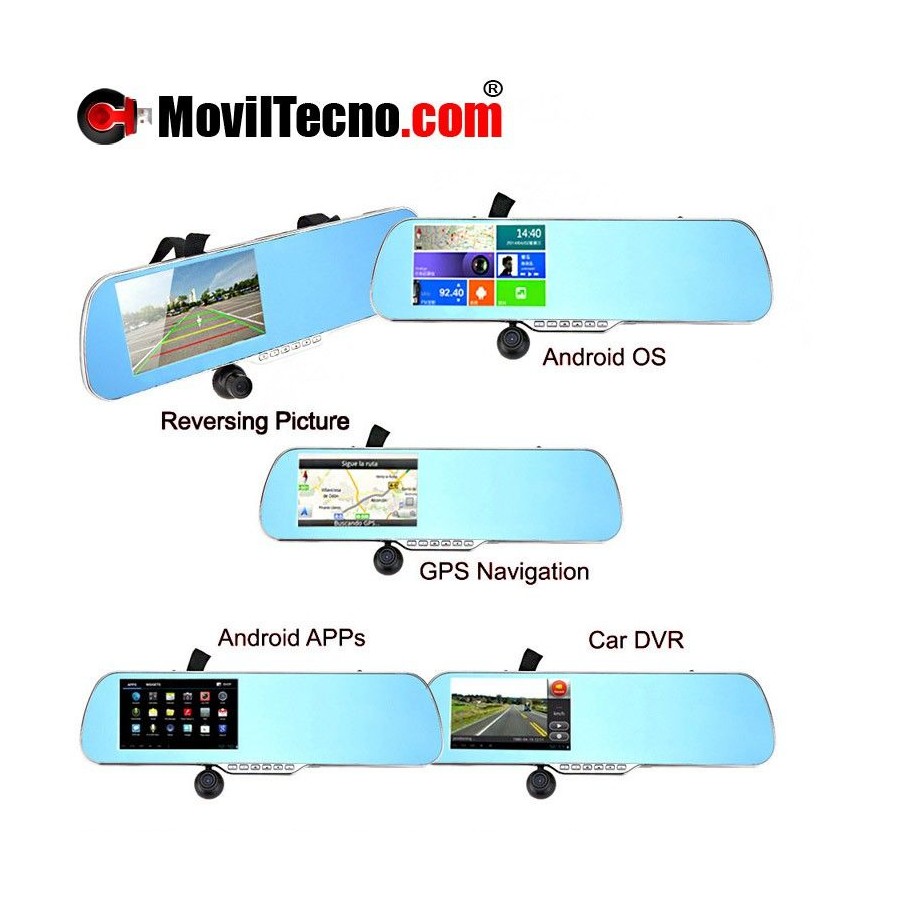 Espejo retrovisor con GPS Android y doble camara