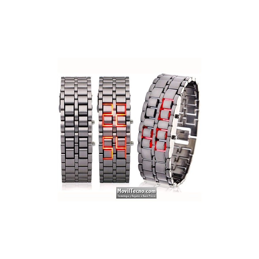 Reloj Digital de Acero Brazalete Fashion con Led Rojos Barato