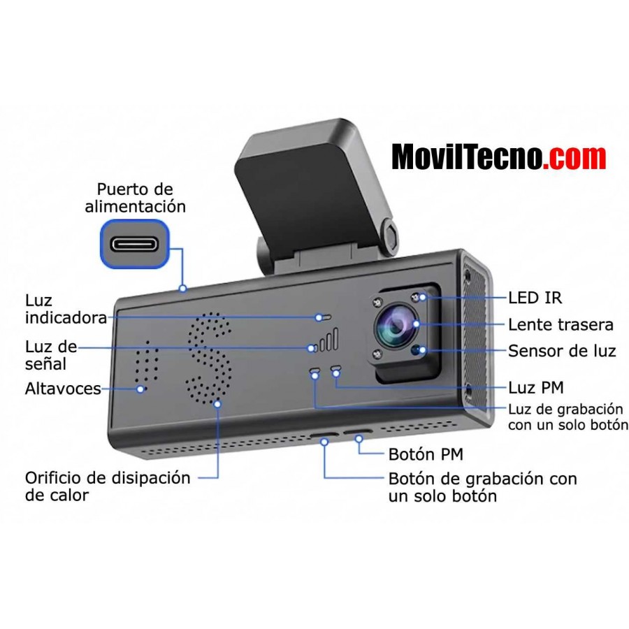 Cámara para COCHE 4G GPS 2 Objetivos MovilTecno 884