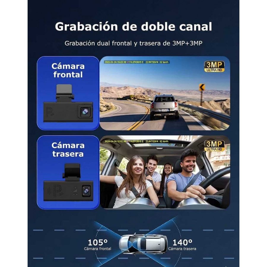 Cámara para COCHE 4G GPS 2 Objetivos MovilTecno 884