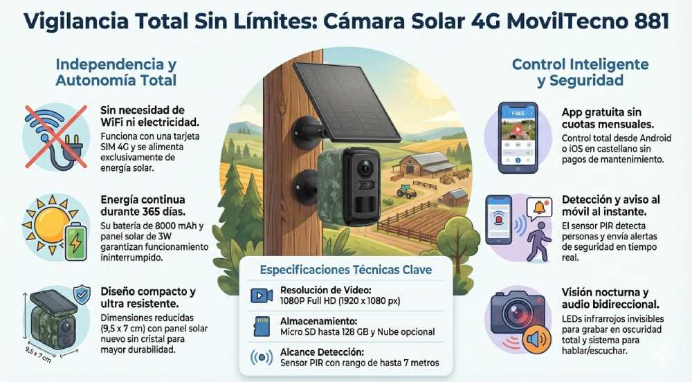 Cámara Pequeña 4G con Placa Solar MovilTecno 881